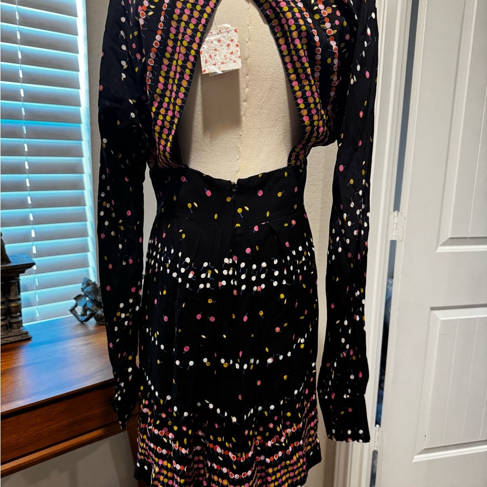 NWT Free People Coryn black patterned mini dress Size 10 - Picture 5 of 6